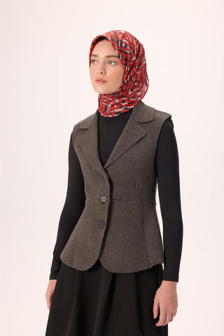 İnce Pamuk Soft Eşarp Krem Kırmızı Siyah Desenli Nefes Alan 90X90 - Soft Eşarp - | Silk Home