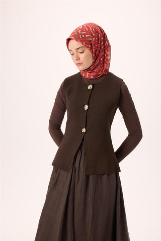 İnce Pamuk Soft Eşarp Krem Kırmızı Kahverengi Desenli Nefes Alan 90X90 - Soft Eşarp - | Silk Home