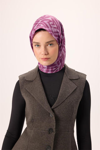 İnce Pamuk Soft Eşarp Lila Eflatun Leylak Desenli Nefes Alan 90X90 - Soft Eşarp - | Silk Home
