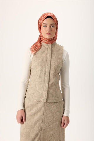 İnce Pamuk Soft Eşarp Krem Soğan Kabuğu Taba Desenli Nefes Alan 90X90 - Soft Eşarp - | Silk Home