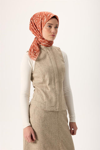 İnce Pamuk Soft Eşarp Krem Soğan Kabuğu Taba Desenli Nefes Alan 90X90 - Soft Eşarp - | Silk Home