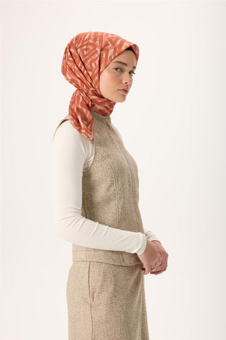 İnce Pamuk Soft Eşarp Krem Soğan Kabuğu Taba Desenli Nefes Alan 90X90 - Soft Eşarp - | Silk Home