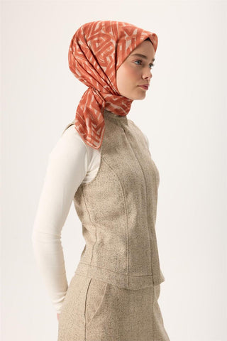 İnce Pamuk Soft Eşarp Krem Soğan Kabuğu Taba Desenli Nefes Alan 90X90 - Soft Eşarp - | Silk Home