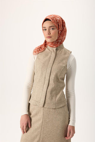 İnce Pamuk Soft Eşarp Krem Soğan Kabuğu Taba Desenli Nefes Alan 90X90 - Soft Eşarp - | Silk Home