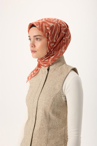İnce Pamuk Soft Eşarp Krem Soğan Kabuğu Taba Desenli Nefes Alan 90X90 - Soft Eşarp - | Silk Home
