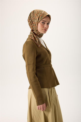 İnce Pamuk Soft Eşarp Küf Yeşili Turuncu Haki Desenli Nefes Alan 90X90