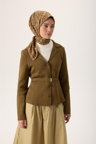 İnce Pamuk Soft Eşarp Küf Yeşili Turuncu Haki Desenli Nefes Alan 90X90