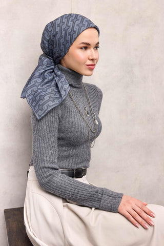 Pamuk Polyester Soft Eşarp Geometrik Desen Açık Mavi 90*90 - Soft Eşarp - | Silk Home