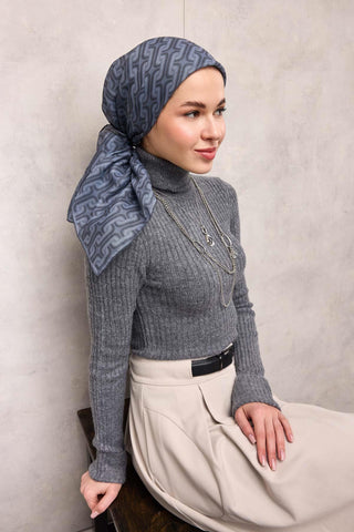 Pamuk Polyester Soft Eşarp Geometrik Desen Açık Mavi 90*90 - Soft Eşarp - | Silk Home