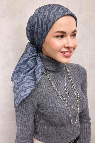 Pamuk Polyester Soft Eşarp Geometrik Desen Açık Mavi 90*90 - Soft Eşarp - | Silk Home