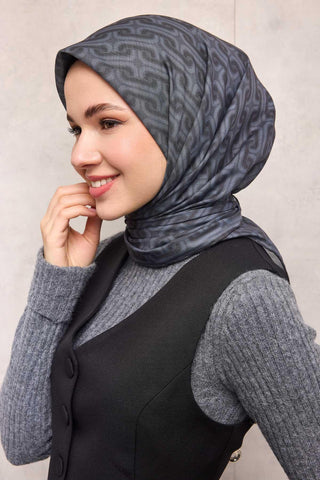 Pamuk Polyester Soft Eşarp Geometrik Desen Antrasit 90*90