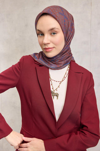 Pamuk Polyester Soft Eşarp Kahverengi Geometrik Desenli Kaymaz Tok Duruşlu 90X90 - Soft Eşarp - | Silk Home