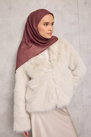 Cotton Polyester Soft Scarf, Burgundy, Geometric Pattern, Non-Slip, Firm Stitch
 90x90