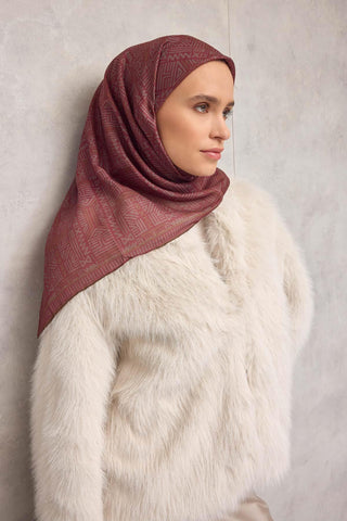 Cotton Polyester Soft Scarf, Burgundy, Geometric Pattern, Non-Slip, Firm Stitch
 90x90
