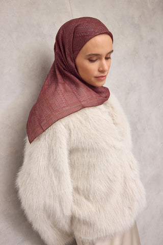 Cotton Polyester Soft Scarf, Burgundy, Geometric Pattern, Non-Slip, Firm Stitch
 90x90