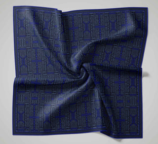 Pamuk Polyester Soft Eşarp Lacivert Geometrik Desenli Kaymaz Tok Duruşlu 90X90 - Soft Eşarp - | Silk Home