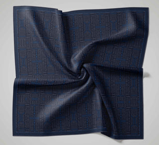 Cotton Polyester Soft Scarf, Grey and Blue, Geometric Pattern, Non-Slip, Firm Structure, 90x90 cm.