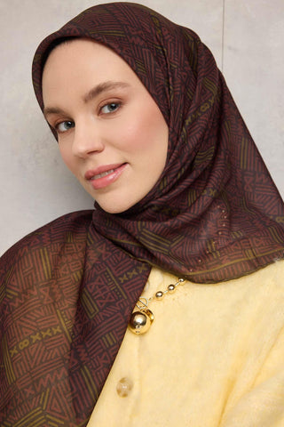 Pamuk Polyester Soft Eşarp Soluk Siyah Geometrik Desenli Kaymaz Dokulu Tok Duruşlu 90X90 - Soft Eşarp - | Silk Home