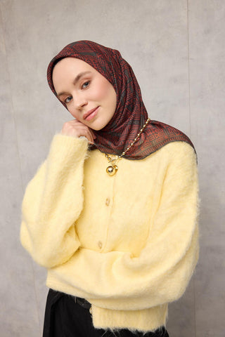 Pamuk Polyester Soft Eşarp Koyu Antrasit Geometrik Desenli Kaymaz Dokulu Tok
                Duruşlu 90X90