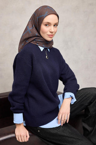 Pamuk Polyester Soft Eşarp Açık Kahverengi Geometrik Desenli Kaymaz Dokulu Tok
                Duruşlu 90X90