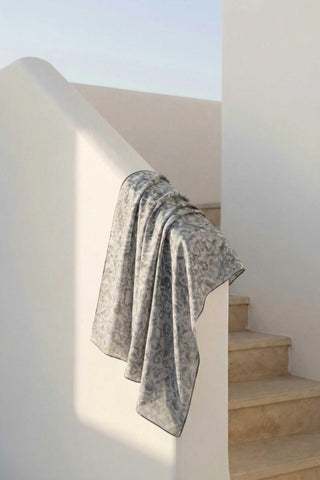 Cotton Blend Scarf, Silver Geometric Triangle Pattern, Soft Texture, Non-Slip, 90x90 cm.