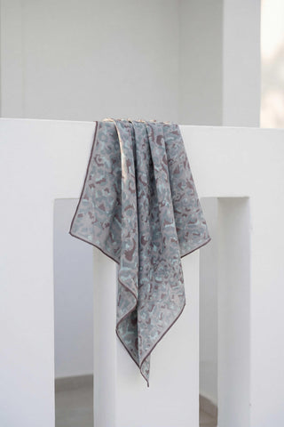 Cotton Blend Scarf, Silver Geometric Triangle Pattern, Soft Texture, Non-Slip, 90x90 cm.