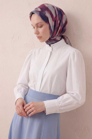 Pamuk Karışımlı Soft Eşarp Soyut Fırça Desen Ekru 90X90 | Silk Home