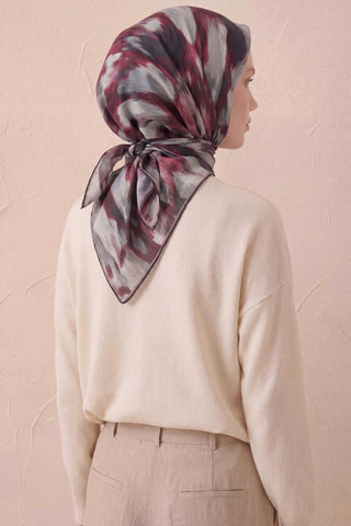 Pamuk Karışımlı Soft Eşarp Soyut Fırça Desen Gümüş 90X90 - Soft Eşarp - | Silk Home