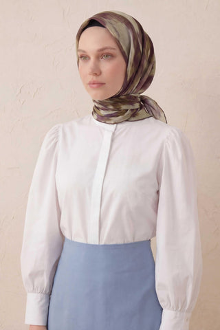 Pamuk Karışımlı Soft Eşarp Soyut Fırça Desen Su Yeşili 90X90 - Soft Eşarp - | Silk Home
