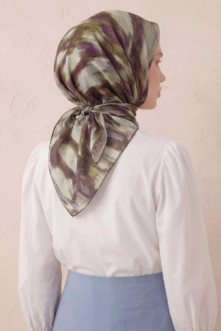Pamuk Karışımlı Soft Eşarp Soyut Fırça Desen Su Yeşili 90X90 - Soft Eşarp - | Silk Home