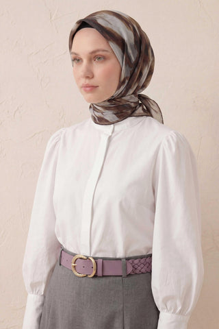 Pamuk Karışımlı Soft Eşarp Soyut Fırça Desen Uçuk Gri 90X90 - Soft Eşarp - | Silk Home