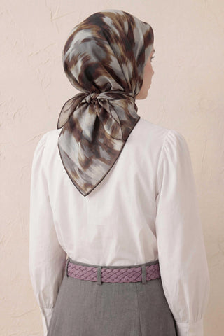 Pamuk Karışımlı Soft Eşarp Soyut Fırça Desen Uçuk Gri 90X90 - Soft Eşarp - | Silk Home