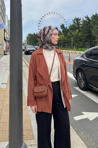 Pamuk Karışımlı Soft Eşarp Soyut Fırça Desen Uçuk Gri 90X90 - Soft Eşarp - | Silk Home