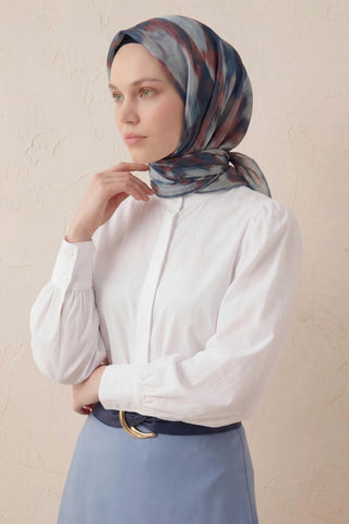 Pamuk Karışımlı Soft Eşarp Soyut Fırça Desen Bebe Mavi 90X90