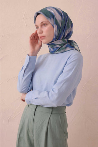 Pamuk Karışımlı Soft Eşarp Soyut Fırça Desen Kırık Beyaz 90X90 - Soft Eşarp - | Silk Home