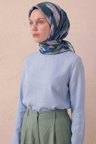 Pamuk Karışımlı Soft Eşarp Soyut Fırça Desen Kırık Beyaz 90X90 - Soft Eşarp - | Silk Home