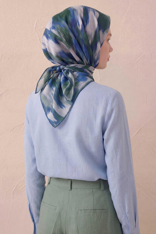 Pamuk Karışımlı Soft Eşarp Soyut Fırça Desen Kırık Beyaz 90X90 - Soft Eşarp - | Silk Home