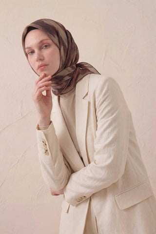 Pamuk Karışımlı Soft Eşarp Soyut Fırça Desen Olive 90X90