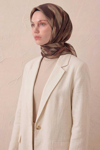 Pamuk Karışımlı Soft Eşarp Soyut Fırça Desen Olive 90X90