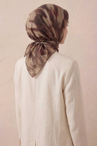 Pamuk Karışımlı Soft Eşarp Soyut Fırça Desen Olive 90X90