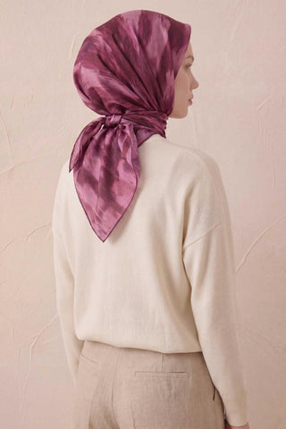 Pamuk Karışımlı Soft Eşarp Soyut Fırça Desen Pembe 90X90 | Silk Home - Soft Eşarp - | Silk Home