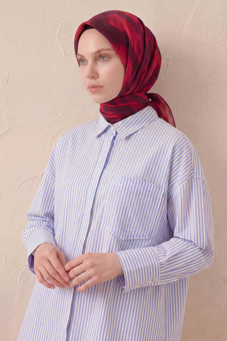 Pamuk Karışımlı Soft Eşarp Soyut Fırça Desen Kiremit Kırmızı 90X90 - Soft Eşarp - | Silk Home