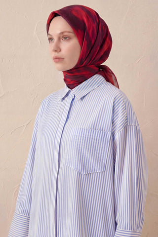 Pamuk Karışımlı Soft Eşarp Soyut Fırça Desen Kiremit Kırmızı 90X90 - Soft Eşarp - | Silk Home