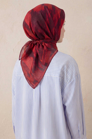 Pamuk Karışımlı Soft Eşarp Soyut Fırça Desen Kiremit Kırmızı 90X90 - Soft Eşarp - | Silk Home