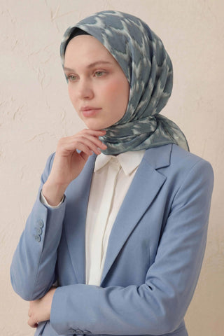 Pamuk Karışımlı Soft Eşarp Zikzak Akış Desen Çağla Yeşili 90x90 - Soft Eşarp - | Silk Home