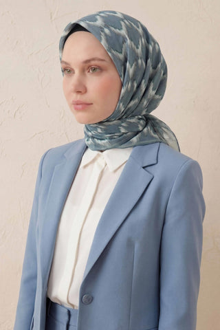 Pamuk Karışımlı Soft Eşarp Zikzak Akış Desen Çağla Yeşili 90x90 - Soft Eşarp - | Silk Home