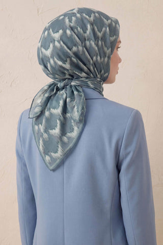 Pamuk Karışımlı Soft Eşarp Zikzak Akış Desen Çağla Yeşili 90x90 - Soft Eşarp - | Silk Home