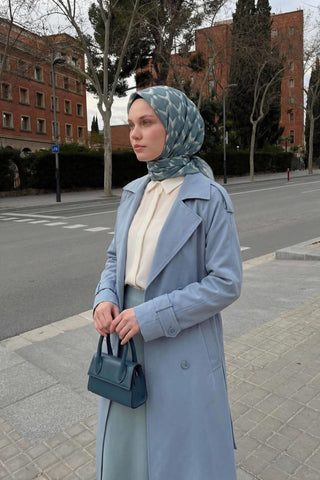Pamuk Karışımlı Soft Eşarp Zikzak Akış Desen Çağla Yeşili 90x90 - Soft Eşarp - | Silk Home