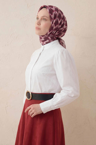 Pamuk Karışımlı Soft Eşarp Zikzak Akış Desen Mürdüm 90x90 - Soft Eşarp - | Silk Home