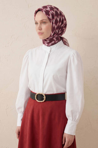 Pamuk Karışımlı Soft Eşarp Zikzak Akış Desen Mürdüm 90x90 - Soft Eşarp - | Silk Home